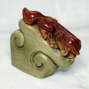 寿山石 印鑑石 天然石 手彫り 中国骨董 未使用 コレクター放出美品 風水置物
