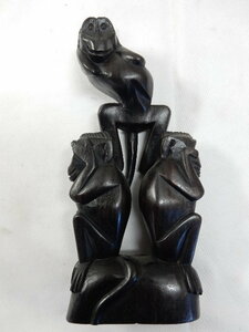アジアンオブジェ 木製ハンドメイド 手彫り彫刻 3WISE MONKYS 見ざる 言わざる 聞かざる UR