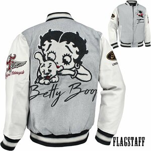 433027-120 FLAG STAFF ベティブープ BETTY BOOP スタジャン キルティング裏地 mens スタジアムジャンパー メンズ(グレー灰ホワイト白) XXL