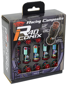 送料無料 RIA-01NR Racing Composite R40 iCONIX M12 x P1.5 Nut Set Aluminum Cap ネオクローム キャップ付 レッド ロック無し KYO-EI
