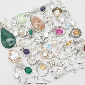 (GS0303) 1円 キャッツアイ エメラルド 真珠 パール CZ 等 アクセサリー 50個 大量セット ペンダント トップ チャーム 等 まとめて