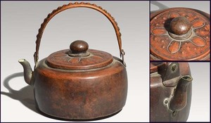 時代 銅製打出し水次薬缶 モール 鎚起 茶道具 銅製 唐銅 金属工芸　　a1247