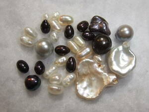 159-3 淡水真珠両穴&アコヤ真珠片穴等のパールセット!小粒やスリークォーターも!ややモノトーン系!ハネもの