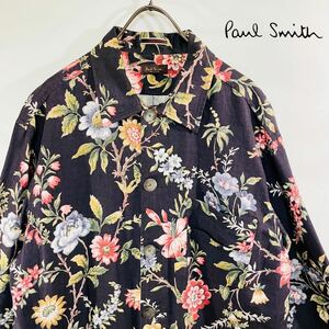 【花柄ジャケット】 Paul Smith ポールスミス シャツ ジャケット L ブラウン 総柄 リネン 春夏 ブルゾン 麻100% マルチカラー ボタニカル