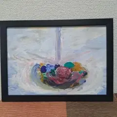 ☆障害者アート☆ タイトル・水面 油絵風 シュール 抽象画