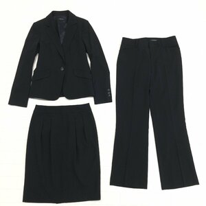 ●LAUTREAMONT ロートレアモン 3ピース ストレッチ スーツ 上下セットアップ 40(L) 黒 ブラック ジャケット スカート パンツ 日本製 女性用