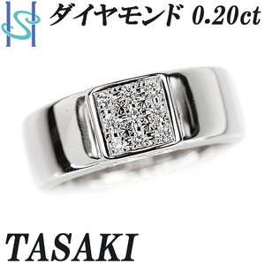 タサキ 田崎真珠 ダイヤモンド リング 0.20ct K18WG スクエア 四角 太め 幅広 ブランド TASAKI 送料無料 美品 中古 SH101960