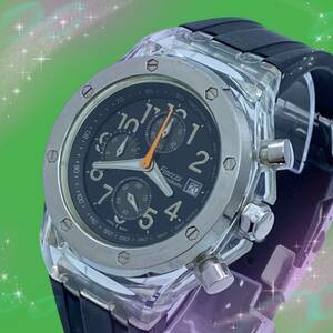《美品　稼働品》　フィネッツァ　Finezza　クロノグラフ　スモセコ　デイト　防水　メンズ腕時計　ブラック文字盤　クオーツ　FZ7000