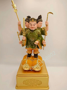 極上品 総檜材 木彫仏像 仏教美術 精密細工 仏師で仕上げ品　切金 彩色 三面大黒天立像 高さ40cm