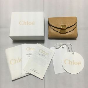 極美品 スペイン製 Chloe クロエ 3つ折り 財布 レザー ライトブラウン ゴールド金具 タグ 説明書 箱付き 送料一律520円