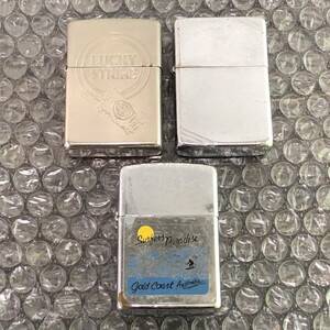 YB100270(053)-101/IR4000【名古屋】Zippo ジッポー 3点まとめ J XⅣ LUCKY STRIKE / Ⅱ PAT. 2032695 / C Ⅵ Gold Coast Australia