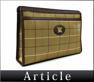 173909◇ Burberrys BURBERRY バーバリー チェック柄 セカンドバッグ クラッチバッグ 鞄 キャンバス レザー カーキ ブラウン ロゴ/ B