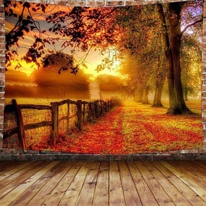 癒し ■ 情緒ある 美しい 夏 秋 木漏れ日の散歩道 タペストリー ■ インテリア 壁掛け 装飾 葉 赤い葉 タペストリー 200cm×150cm A72