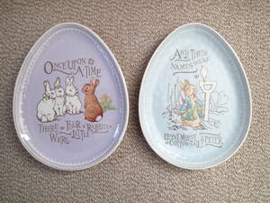 【pottery barn kids】未使用 ピーターラビット イースターエッグ皿2枚 メラミン 卵型 ポッタリーバーン Peter Rabbit