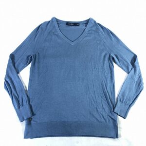 ★【ラルフローレン(RALPH LAUREN)】レディース 長袖 シルク混 Vネック セーター (青) XS 《中古△》送料185円