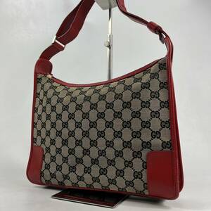 1円〜【入手困難品】 GUCCI グッチ アクセサリーポーチ ショルダーバッグ 肩掛け GG レッド 赤 トートバッグ キャンバス レザー 鞄