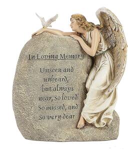 西洋彫刻イン・ラビング・メモリー エンジェル 天使と白い鳥ガーデンストーン風彫像（輸入品