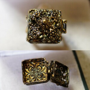 1882 海外製 ピルケース リング 指輪 ヴィンテージ アクセサリー アンティーク ゴールドカラー 装飾品