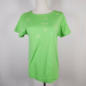 Y3 美品 BLUE POINT レディース クルーネック Tシャツ 半袖 かわいい グリーン（緑）刺 花柄 フラワー柄 コットン 大きめサイズ