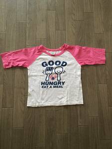 USED☆スキップランド 白×ピンクのロゴがCUTEな5分丈ラグランTシャツ 100㎝