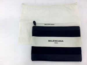 ●【同梱可】【80】中古美品 BALENCIAGA バレンシアガ クリップM クラッチバッグ ネイビ/ホワイト キャンバス×レザー 保存袋付き