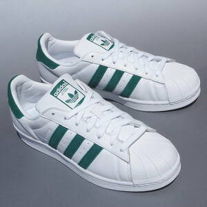 美品!! US 9 1/2 / 27,5cm 限定カラー 19年製 adidas スーパースター 白ｘ緑 レザー 天然皮革