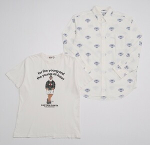 TG8266◇ボートハウス・VAN/ヴァン×ボートハウス×キャプテンサンタ 2枚セット メンズL プリント/半袖Tシャツ ＋ ボタンダウンシャツ 白系