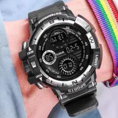 s79 メンズ スポーツ 腕時計 シルバー ブラック デジタル 多機能 808