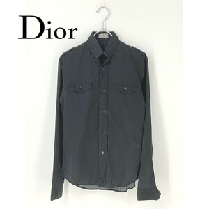 A7850/春夏 Dior HOMME ディオールオム コットン ミリタリー ワーク 無地 長袖 ドレス カッター Yシャツ 36 XS程 黒/イタリア製 メンズ