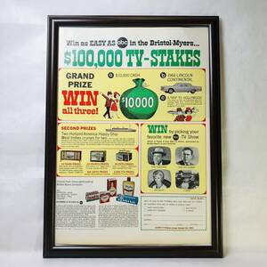 『 テレビステークス 』ビンテージ広告　1960年代　当時物　Ｂ4　フレーム付 LIFE 雑誌 広告 ポスター 額付 アンティーク TV STAKES