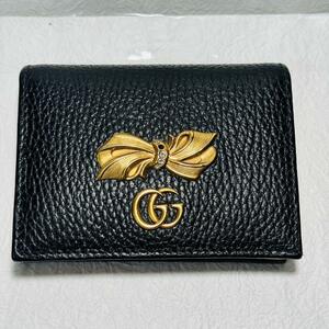 ★1円スタート★ グッチ GGマーモント 財布 レザー 黒 524289 リボン GUCCI