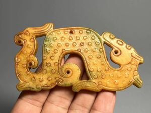 中国古美術 古玉 掛け物 玉飾 根付 龍紋 乳鋲紋 アンティーク