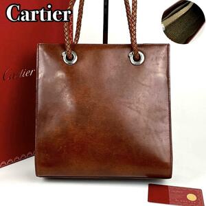 【美品】Cartier カルティエ トートバッグ ハンドバッグ パンテール パンサー 豹柄 イントレチャート 男女兼用 肩掛け カード付 レザー