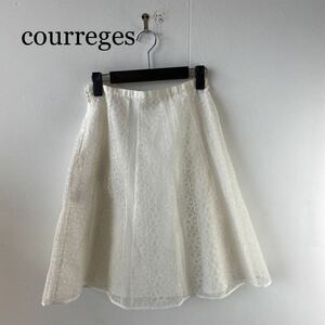 courreges クレージュ フレアスカート 花/フラワー柄 ホワイト 膝丈 サイズ38