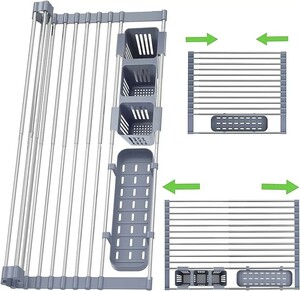 【未使用品】水切りラック 折りたたみ [Whonor] シンク上水切りマット ステンレス製食器水切りラック 18本鋼棒 抗菌 錆びない（43 * 35cm）