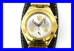 ●美品 スウォッチ SWATCH クロノグラフ ウォッチ 腕時計 アイロニー IRONY ボーイズ BOYS ユニセックス ゴールド色 金色 Z1999