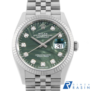 ロレックス デイトジャスト36 10Pダイヤ 126234G グリーン パームモチーフ 5列 ジュビリーブレス ランダム番 中古 メンズ 腕時計　