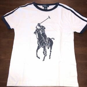 【RALPH LAUREN/ラルフローレン】半袖Ｔシャツ　Ｓサイズ/140㎝　ビッグポニー　中古　アイボリー×ネイビー