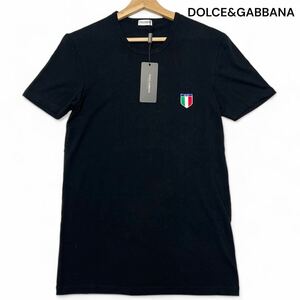 未使用 タグ付き◎Lサイズ!!ドルチェ&ガッバーナ【機能性抜群】DOLCE&GABBANA ワッペン 半袖 Tシャツ ブラック コットン 春夏 薄手◎メンズ