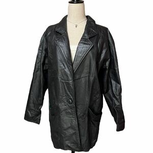 Y1-56 Saity レディース 皮コート 革コート レザーコート 黒 フリーサイズ 肩パット付き 本革 牛革 本皮 牛皮 レザー