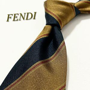 【美品】FENDI フェンディ ネクタイ ストライプ柄 イタリア製 メンズ スーツ ズッカ柄 FF レジメンタル ハイブランド 高級 ブランドロゴ