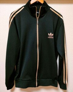 90s★adidas ジャージ アディダス トラックジャケット ビンテージ　黒金ライン　L　古着