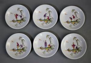 FRANCE　A.RAYNAUD ＆ C°　LIMOGES　レイノーリモージュ　シキオン　小皿　豆皿　6点　セット　絵変わり　柄ちがい