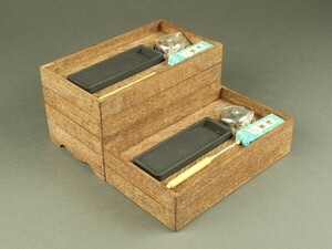 【宇】ED302 女桑造 五段重硯箱 書道具入 紙箱 書道具