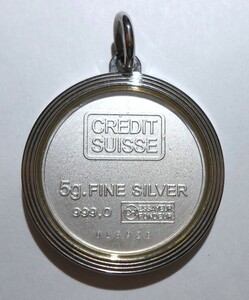 CREDIT SUISSE 純銀 5g. FINE SILVER ペンダントヘッド 999.0 ペンダントトップ インゴットメダル アクセサリー 