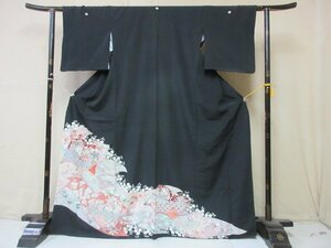 1円 良品 正絹 着物 留袖 縮緬 式典 和装 比翼付 冊子 花柄 花唐草 松竹梅 おしゃれ 高級 袷 身丈156cm 裄68cm【夢職】★★★