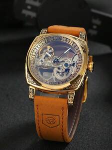 腕時計 メンズ 機械式 メンズ 手巻きスクエア時計 腕時計 自動巻き レザー ビジネス クラシック ナイト ライト 付き