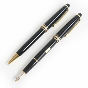 極美品□MONTBLANC/モンブラン マイスターシュテュック クラシック ペン先14K Fニブ 万年筆/ボールペン 二本セット 黒×金 ドイツ製 筆記OK