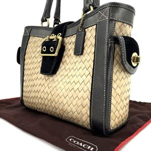 【美品】coach コーチ　かごバッグ　ターンロック　金具　ハンドバッグ　革　スエード