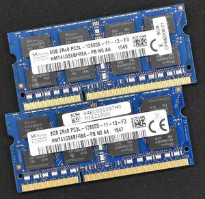 1円スタート 16GB (8GB 2枚組) PC3L-12800S DDR3-1600 S.O.DIMM 204pin 2Rx8 1.35V/1.5V 低電圧対応 SK-HYNIX 16G 8G (管:SB0240